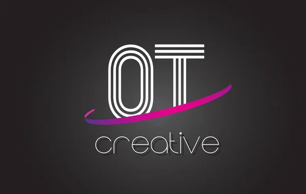 Logo lettre OT O T avec design de lignes et swoosh violet . — Image vectorielle