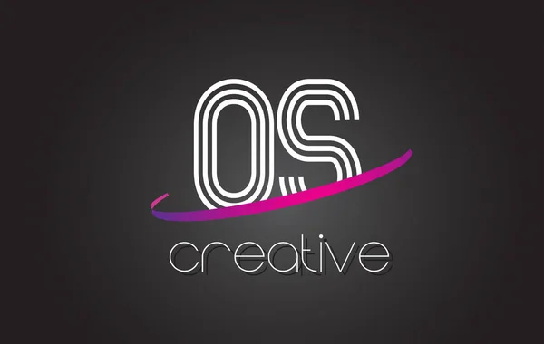 OS O S Lettera logo con linee di design e Swoosh viola . — Vettoriale Stock