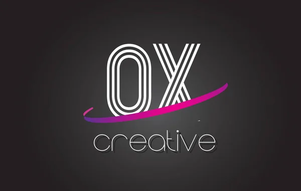 Logo lettera OX O X con linee di design e Swoosh viola . — Vettoriale Stock