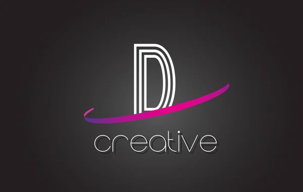 D list Logo z linii Design i fioletowy Swoosh. — Wektor stockowy