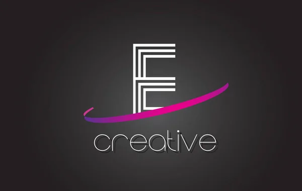 E brev logotyp med linjer Design och lila Swoosh. — Stock vektor