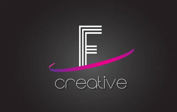 F лист логотип з ліній дизайн і фіолетовий галочка. — стоковий вектор