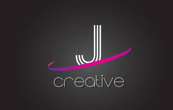 J letra logotipo com linhas de design e roxo Swoosh . — Vetor de Stock