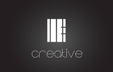 E mektup Logo tasarımı ile beyaz ve siyah çizgiler. 