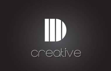 D harfi Logo tasarımı ile beyaz ve siyah çizgiler. 