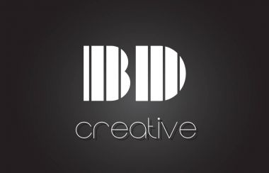 BD B D harfi Logo tasarımı ile beyaz ve siyah çizgiler. 