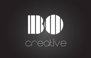 Bo B O Letter Logo tasarımı ile beyaz ve siyah çizgiler. 