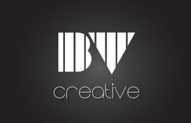 BV B V harfi Logo tasarımı ile beyaz ve siyah çizgiler. 