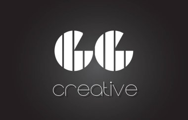 Gg G G harfi Logo tasarımı ile beyaz ve siyah çizgiler. 