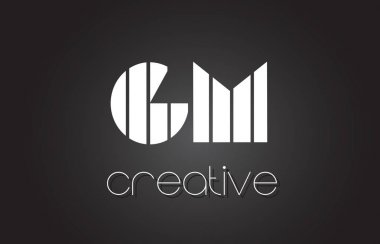 GM G M harfi Logo tasarımı ile beyaz ve siyah çizgiler. 