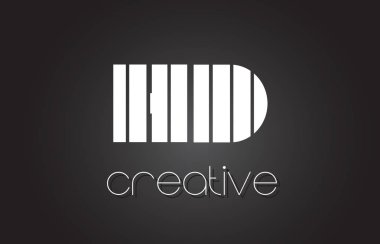 HD H D harfi Logo tasarımı ile beyaz ve siyah çizgiler. 