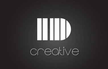 Kimliği Ben D mektubu Logo tasarımı ile beyaz ve siyah çizgiler. 