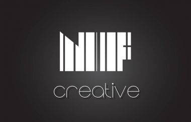 NF N F harf Logo tasarımı ile beyaz ve siyah çizgiler. 