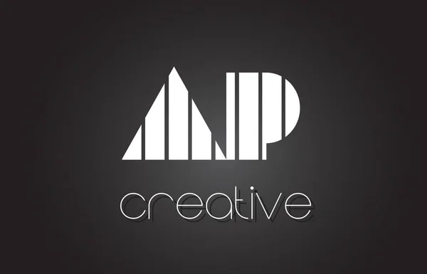Diseño de Logo AP A P Letter con líneas blancas y negras . — Vector de stock