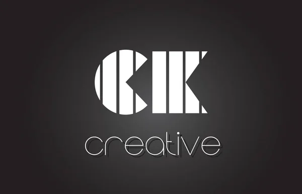 백색으로 Ck C K 문자 로고 디자인 및 라인 블랙. — 스톡 벡터