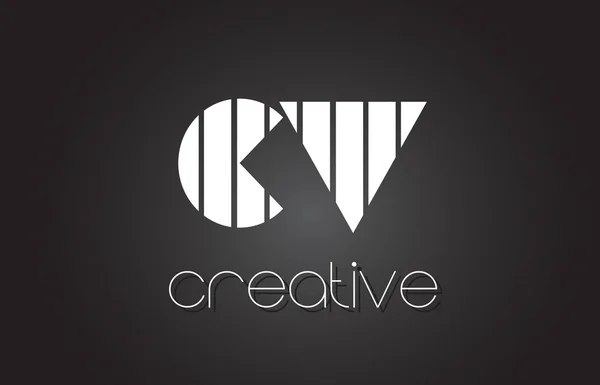 CV C V Lettre Logo Design avec lignes blanches et noires . — Image vectorielle