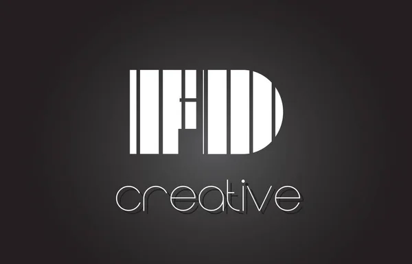 Diseño del logotipo de la letra FD F D con líneas blancas y negras . — Vector de stock