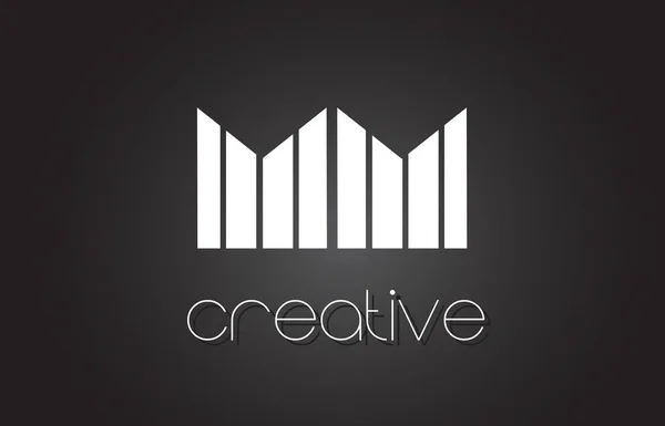 MM M M Lettre Logo Design avec lignes blanches et noires . — Image vectorielle
