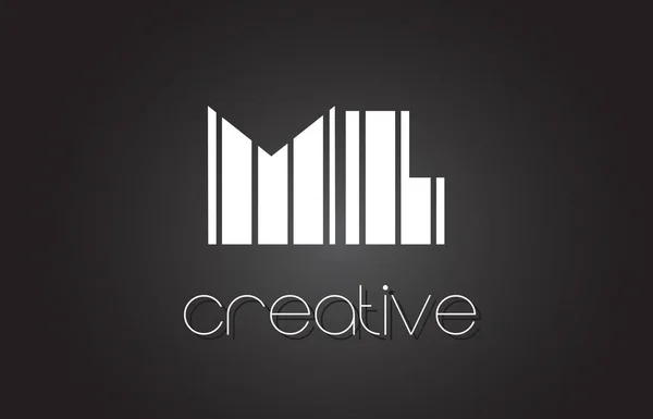 ML M L Letra Logo Diseño con líneas blancas y negras . — Vector de stock