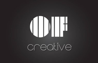 O F harf Logo tasarımı ile beyaz ve siyah çizgiler. 