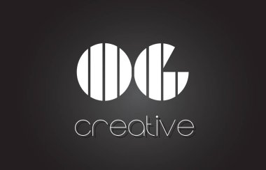 OG O G harfi Logo tasarımı ile beyaz ve siyah çizgiler. 