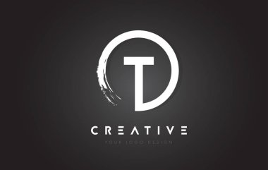 T dairesel mektup Logo ile daire fırça çizmek ve siyah Backgr