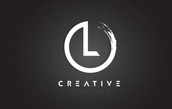 Logotipo de letra circular L con diseño de pincel circular y respaldo negro — Vector de stock