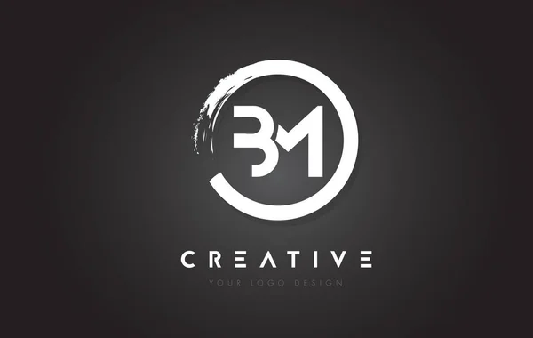 Logo lettre circulaire BM avec design de brosse circulaire et dos noir — Image vectorielle