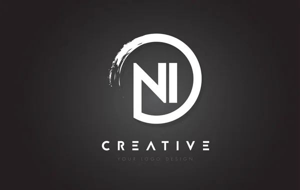 NI Circular Letter Logo with Circle Brush Design and Black Backg — Stock Vector