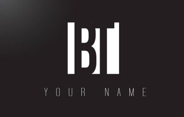 Siyah beyaz negatif alan tasarım ile BT mektup Logo.