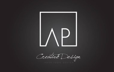 AP kare çerçeve mektup Logo tasarımı siyah ve beyaz renkler ile.
