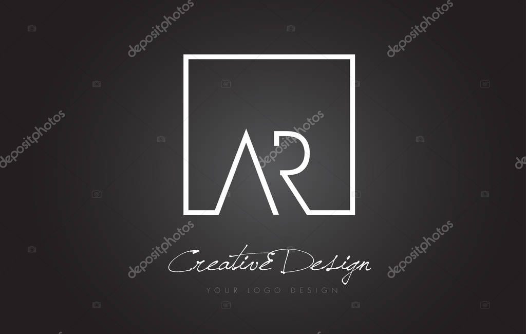 AR Square Framed Letter Logo Design Vector with Black and White Colors.