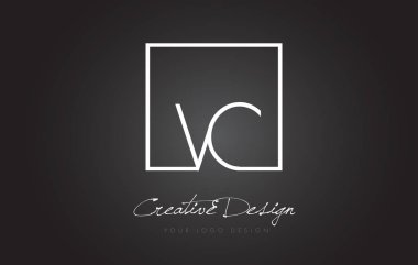 VC kare çerçeve mektup Logo tasarımı siyah ve beyaz renkler ile.