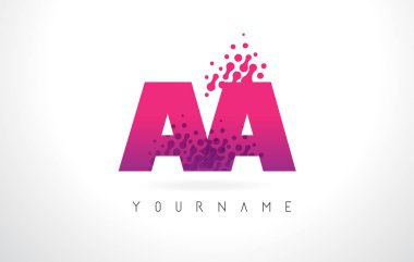 AA A harfi logolu pembe mor renk ve parçacıklar nokta Desig