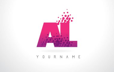 Al bir L harfi logolu pembe mor renk ve parçacıklar nokta Des