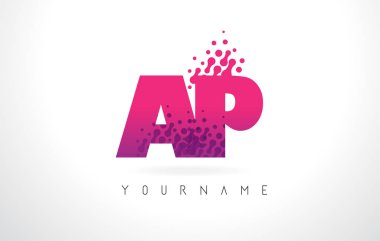 AP bir P harfi logolu pembe mor renk ve parçacıklar nokta Des