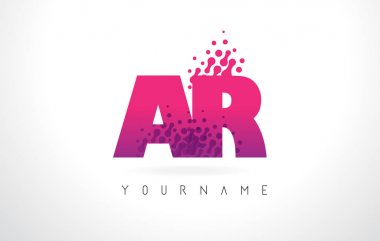Ar A R harfi logolu pembe mor renk ve parçacıklar nokta Des