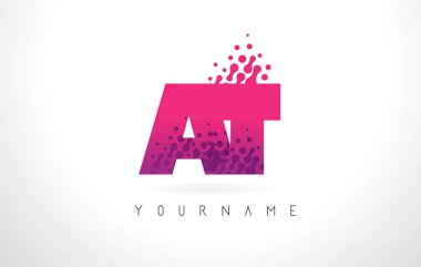 Pembe mor renk ve parçacıklar nokta Des ile T harfi Logo