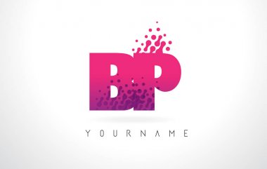 Pembe mor renk ve parçacıklar BP B P harfi logolu Des nokta