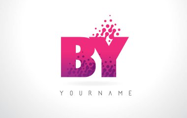 B tarafından Y harfi logolu pembe mor renk ve parçacıklar Des nokta.