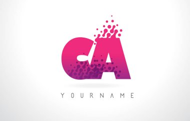 Des CA C A mektup Logo pembe mor renk ve parçacıklar nokta