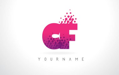 Des CF C F harf Logo pembe mor renk ve parçacıklar nokta