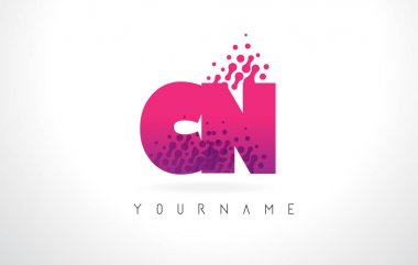 Pembe mor renk ve parçacıklar CN C N harfi logolu Des nokta