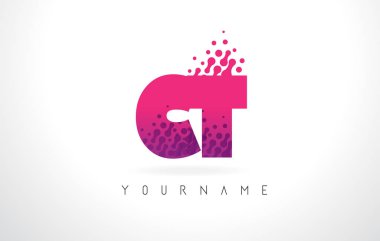 Pembe mor renk ve parçacıklar nokta Des ile CT C T harfi Logo