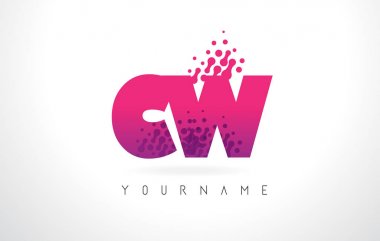 Pembe mor renk ve parçacıklar CW C W harfi logolu Des nokta