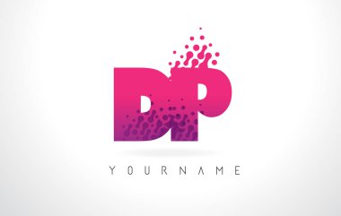 Pembe mor renk ve parçacıklar ile DP D P harfi Logo Des nokta