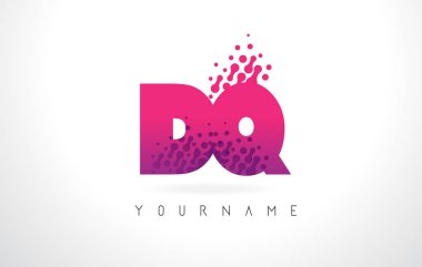 Pembe mor renk ve parçacıklar DQ D Q harfi logolu Des nokta