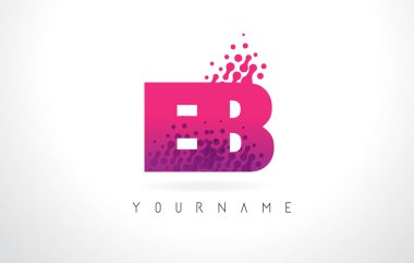 Des EB E B mektup Logo pembe mor renk ve parçacıklar nokta