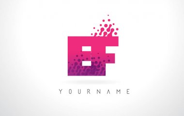 Pembe mor renk ve parçacıklar nokta Des EF E F harfi logolu