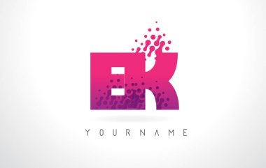 Ek E K mektup Logo pembe mor renk ve parçacıklar Des nokta